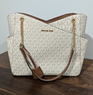 Michael Kors White and Tan Shoulder Bag